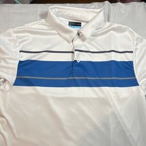 PGA TOUR Men's XL White Blue Gray Striped Breathable Golf Polo Shirt